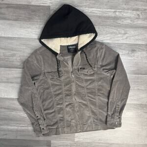 Corduroy Gray Jacket Lined Hood Size Medium Skater